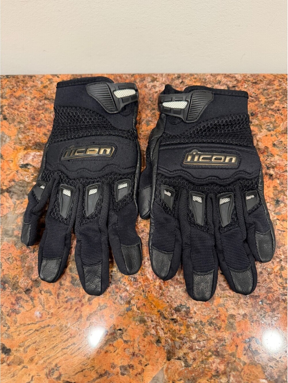 Icon Twenty-Niner Black Leather & Mesh Motorcycle Gloves